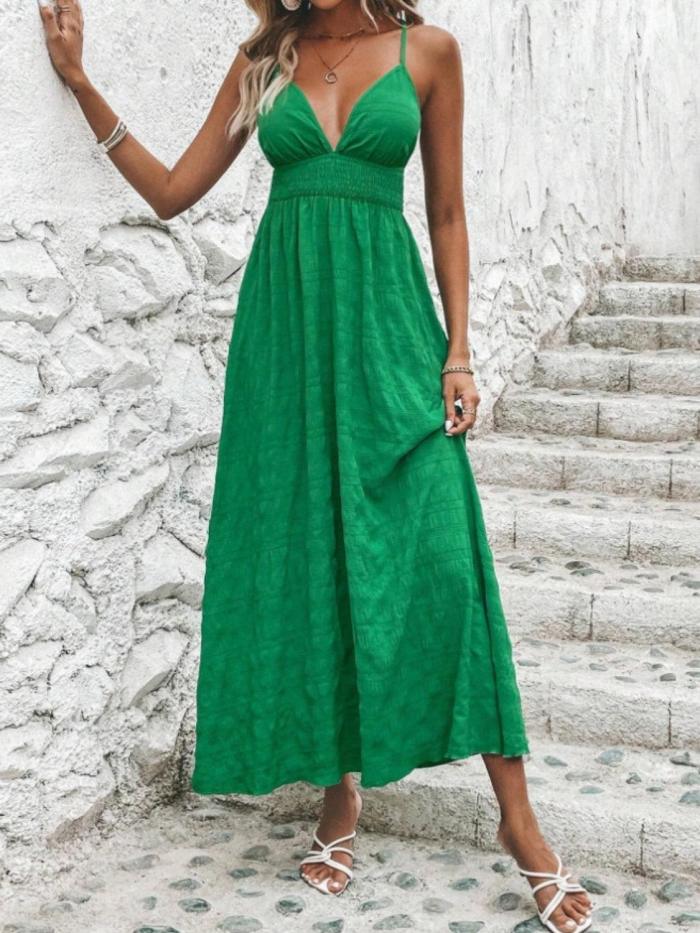 Crisscross Back Smocked Maxi Cami Dress