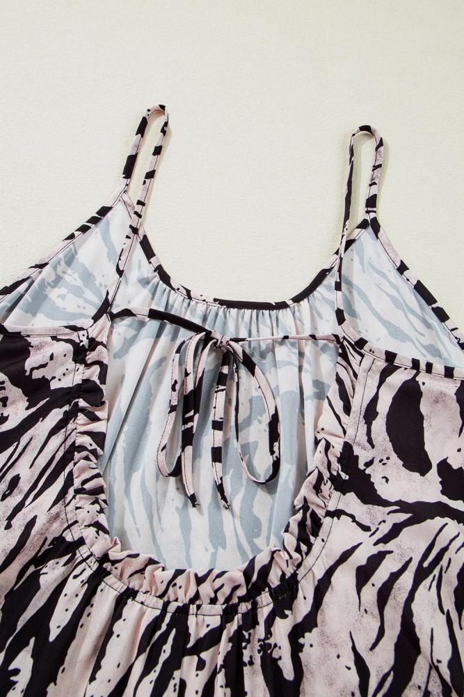 Abstract Print Tie Back Maxi Cami Dress