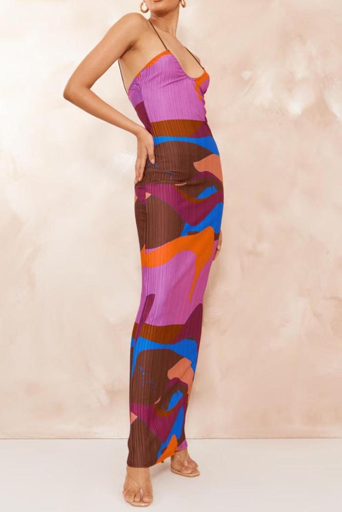 Backless Printed Maxi Cami Dress