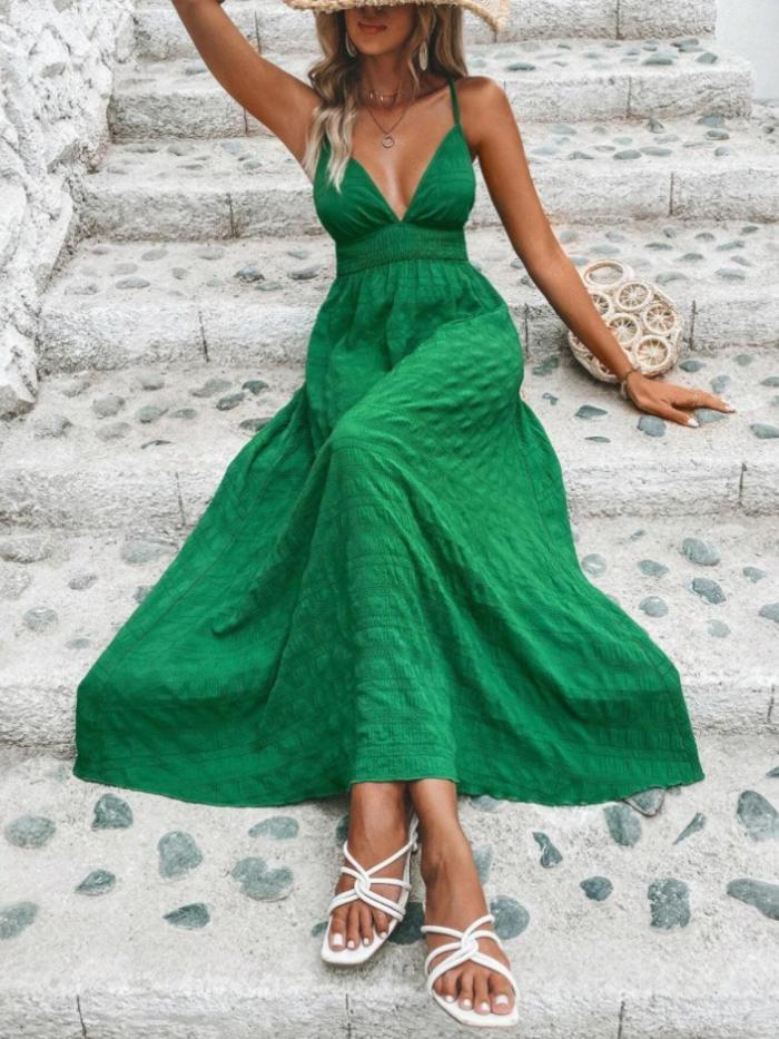 Crisscross Back Smocked Maxi Cami Dress