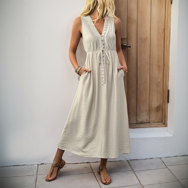 Women's Solid Color Sleeveless V-Neck Dress