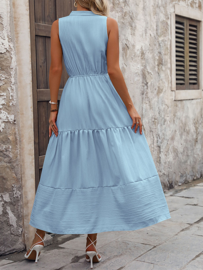 Women's Solid V-Neck Sleeveless High-Waist Maxi Dress