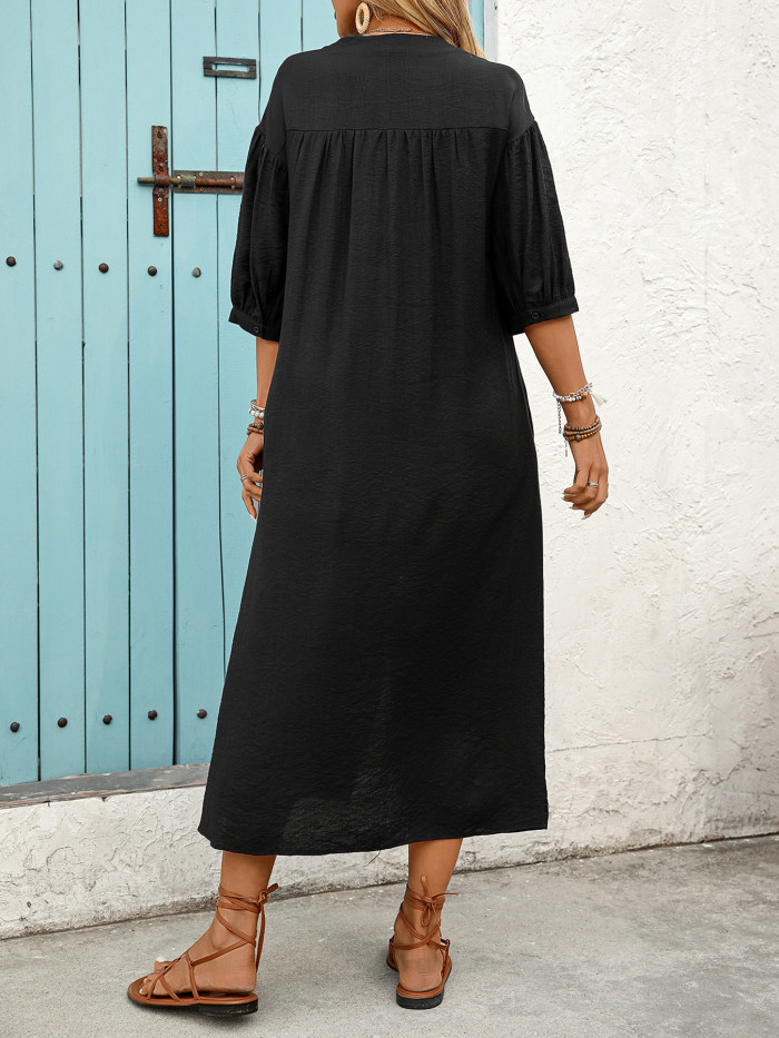 Women's Ethnic Printed Loose V-Neck Dress