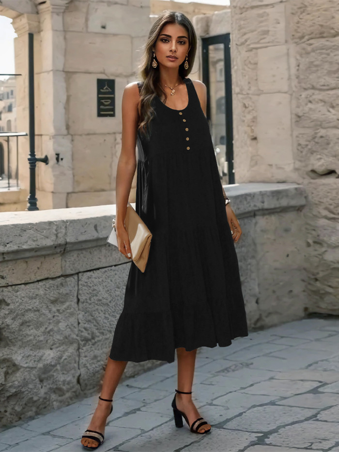 Women's Solid Color Sleeveless Casual Home Midi Dress