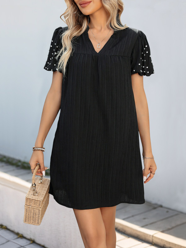 Women's Solid Color V-Neck Loose Short-Sleeved Dress
