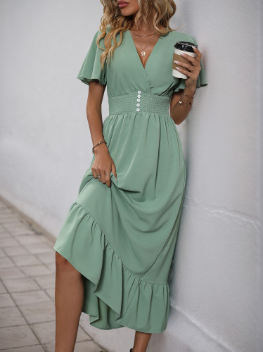 Women's Solid Color High-Waisted Elegant Maxi Dress