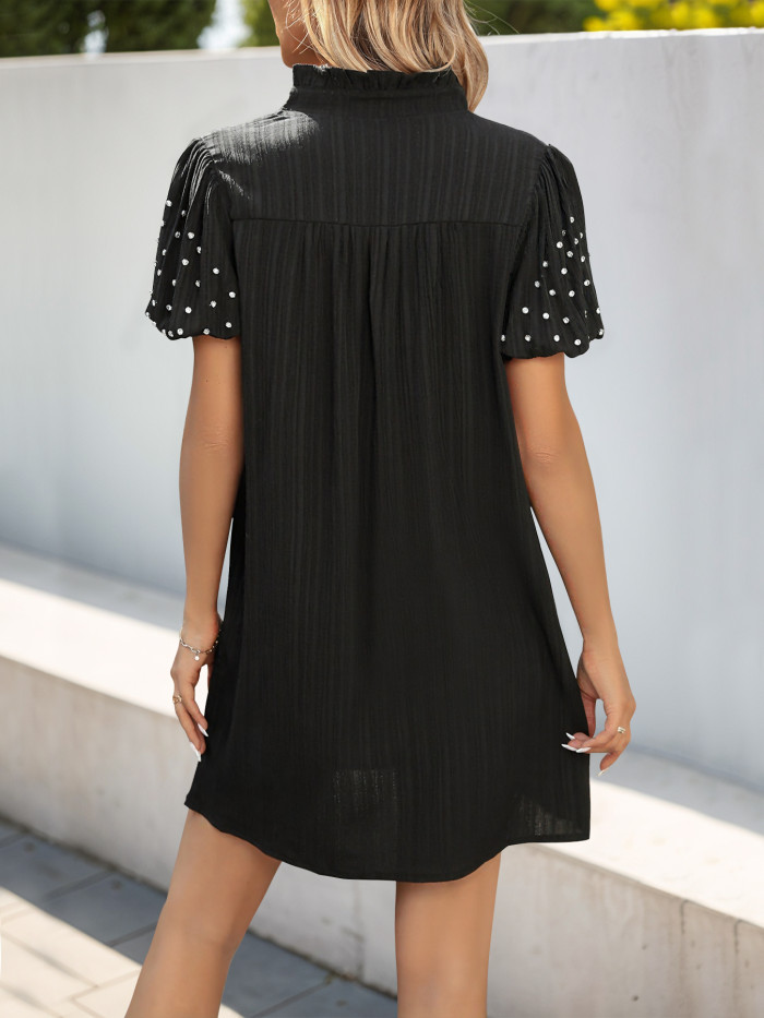 Women's Solid Color V-Neck Loose Short-Sleeved Dress