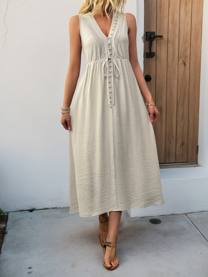 Women's Solid Color Sleeveless V-Neck Dress