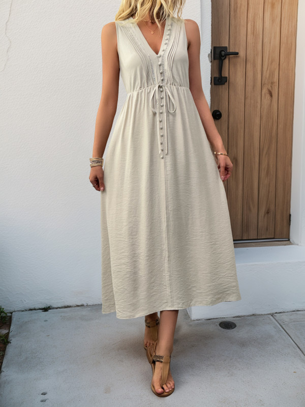 Women's Solid Color Sleeveless V-Neck Dress