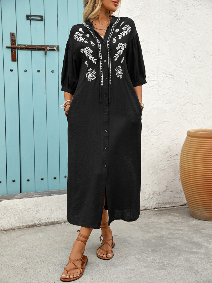Women's Ethnic Printed Loose V-Neck Dress