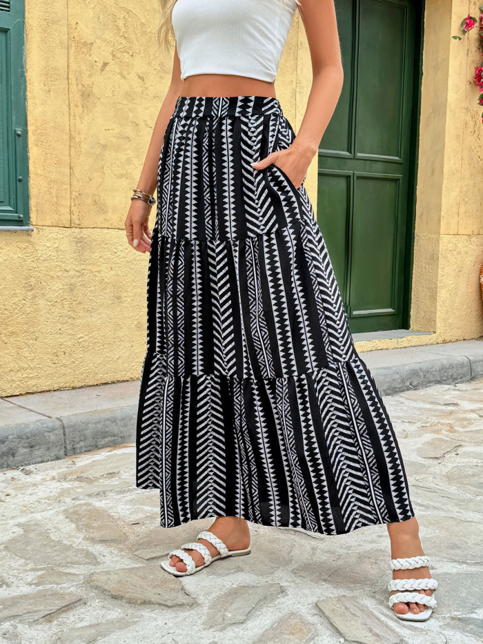 Women's Ethnic Striped Cinched-Waist Skirt