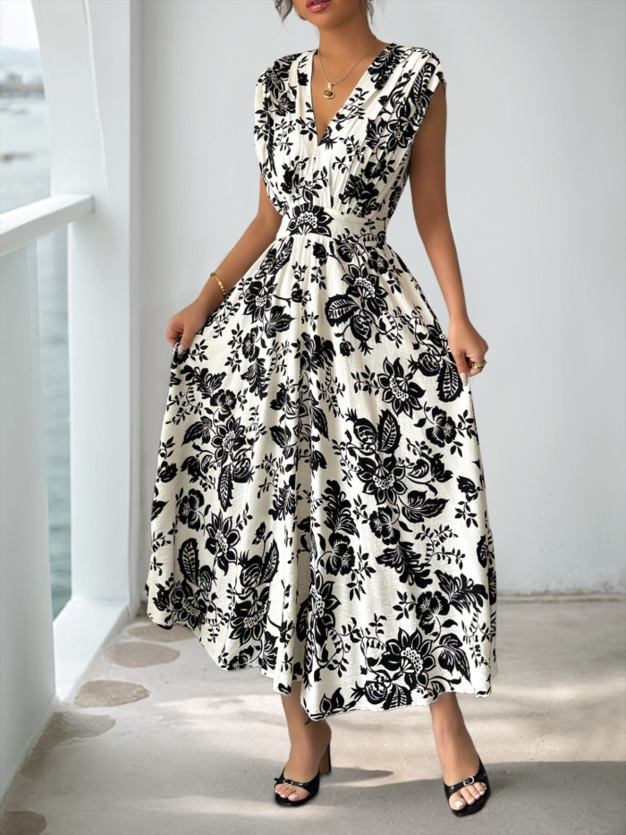 Women's Elegant Printed High Waist Maxi Dress