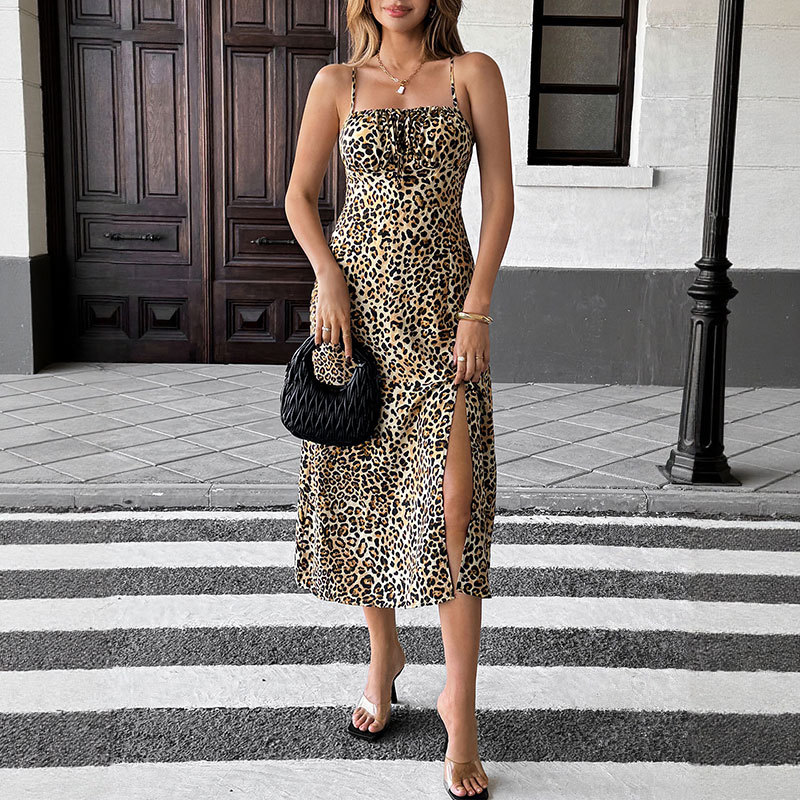Women's Retro Leopard Print Halter Midi Dress