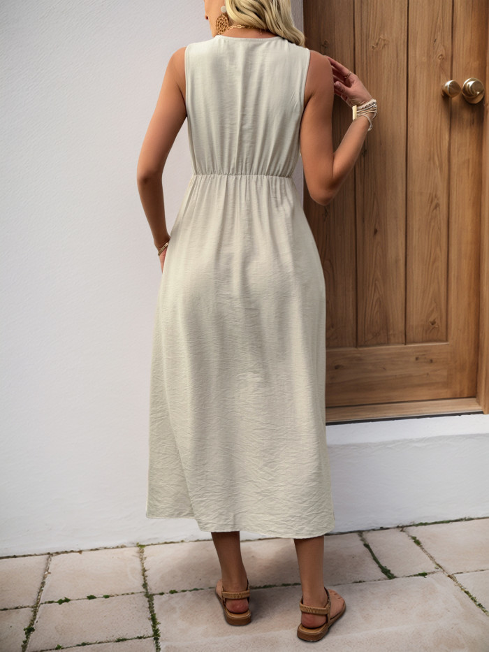 Women's Solid Color Sleeveless V-Neck Dress