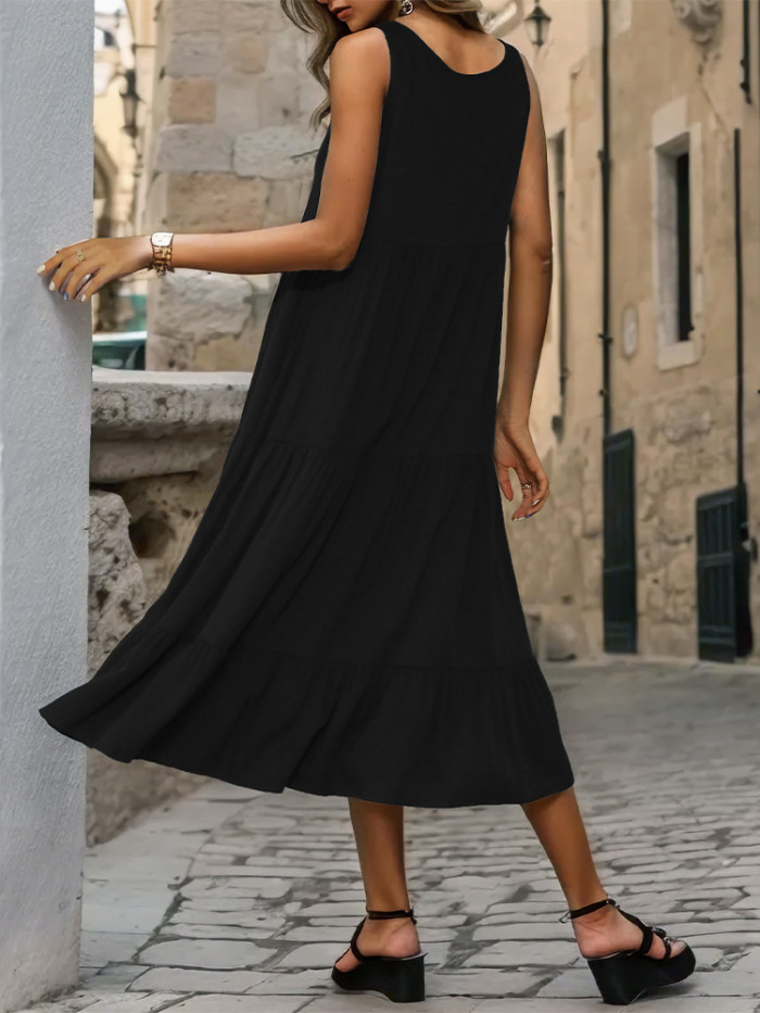 Women's Solid Color Sleeveless Casual Home Midi Dress
