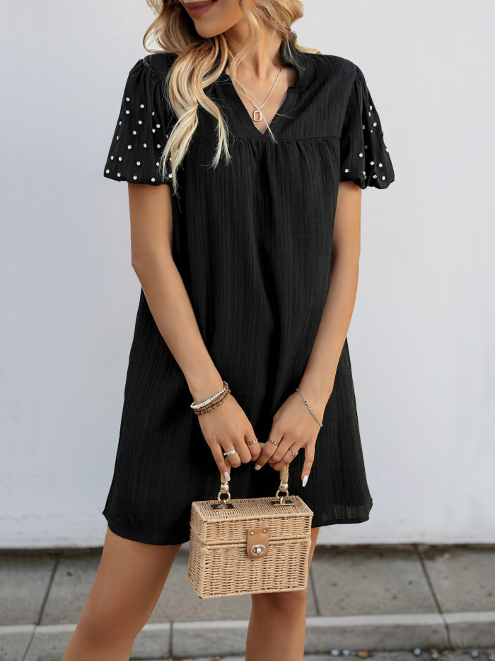 Women's Solid Color V-Neck Loose Short-Sleeved Dress