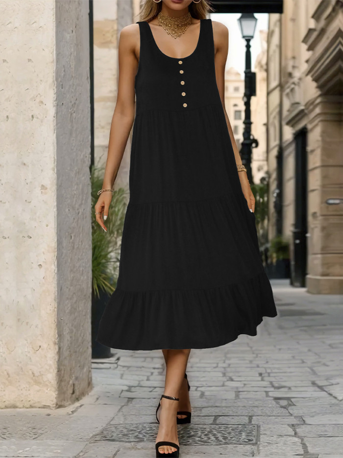 Women's Solid Color Sleeveless Casual Home Midi Dress