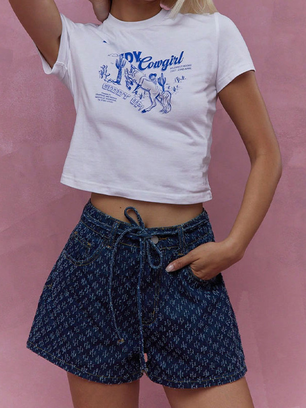 Split-Joint Tied Waist Wide Leg Denim Shorts