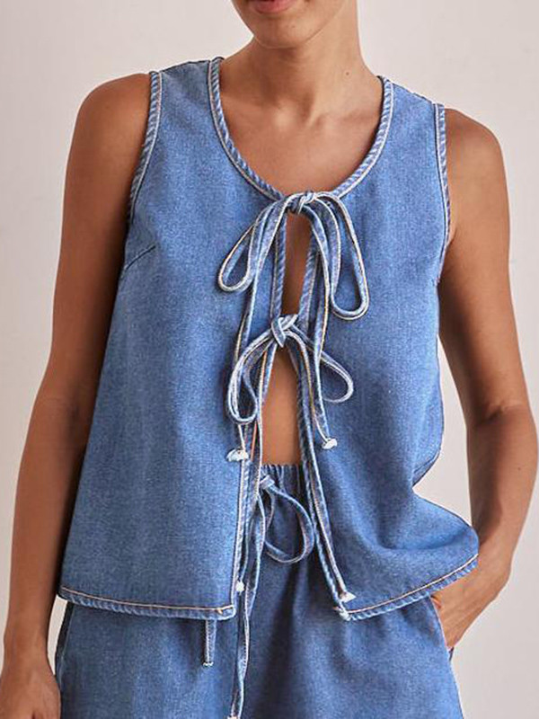 Women's Loose Round Neck Vest + Shorts Two-piece Set