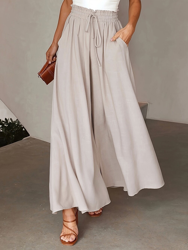 Drawstring Solid Color Loose Wide Leg Trousers Casual Pants Bottoms