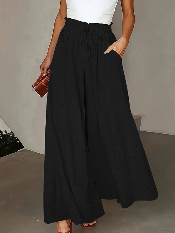 Drawstring Solid Color Loose Wide Leg Trousers Casual Pants Bottoms