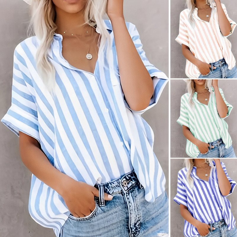 Women's Casual Loose Striped Oversized Shirt