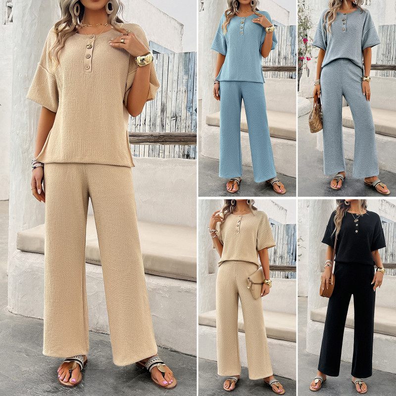 Women's Solid Color Casual Loose Two-Piece Pants Set