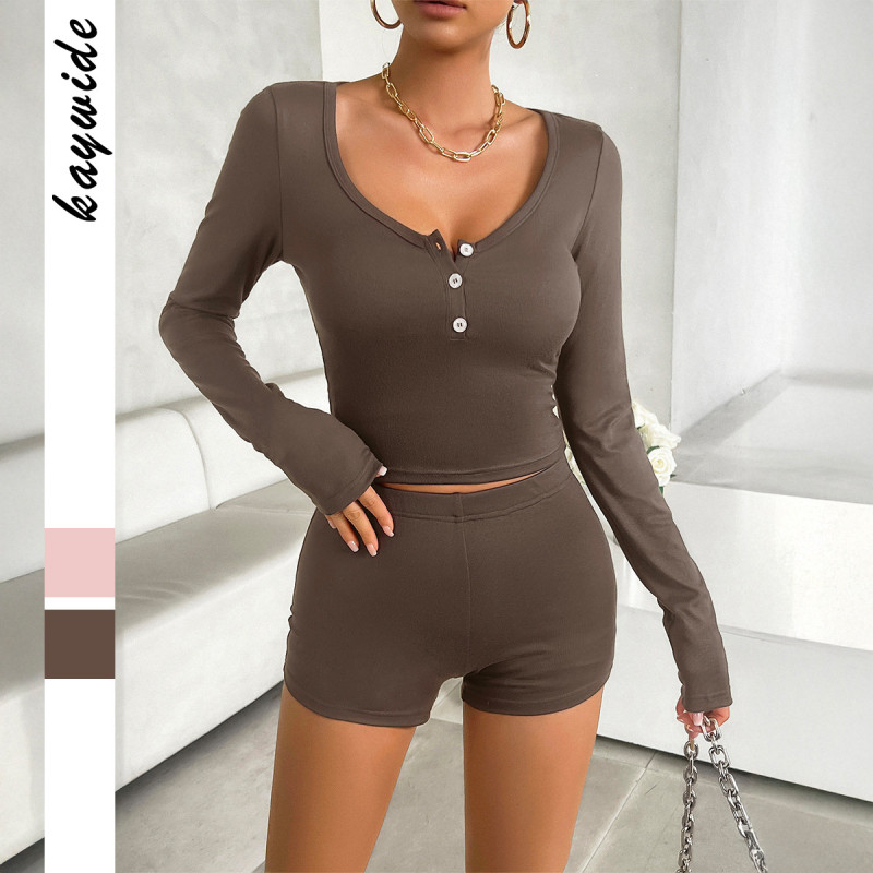 Women's Solid Color Sport Slim Two-Piece Shorts Set