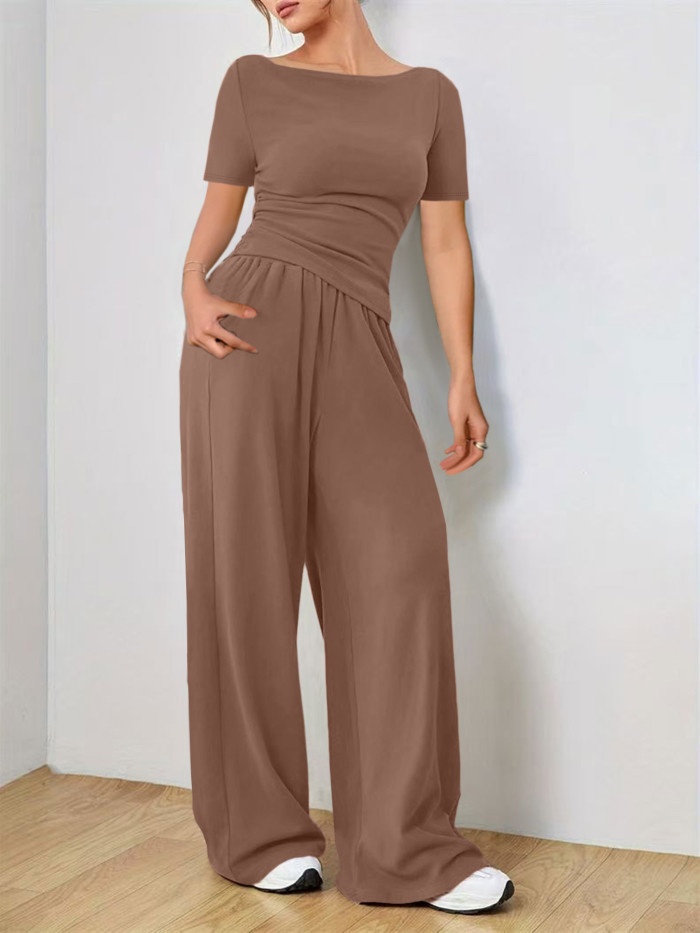 Women's Solid Color Sporty Loose Two-Piece Pants Set