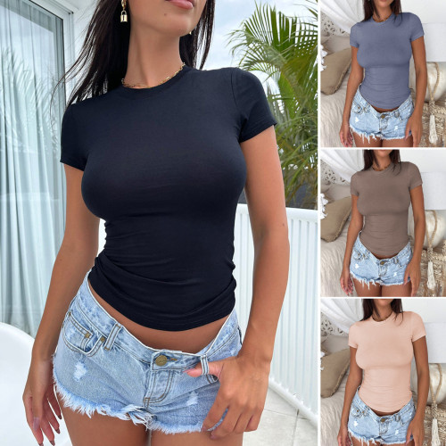 Women's Solid Color Casual Slim Short Sleeve T-Shirt