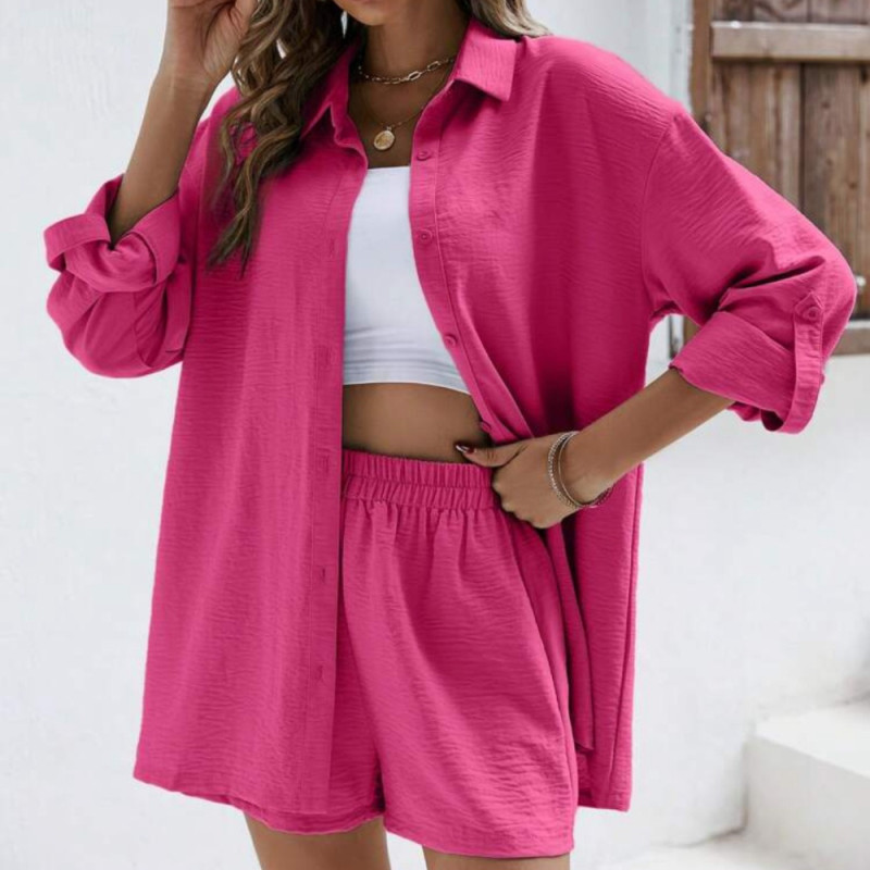 Women's Solid Color Casual Loose Two-Piece Short Set