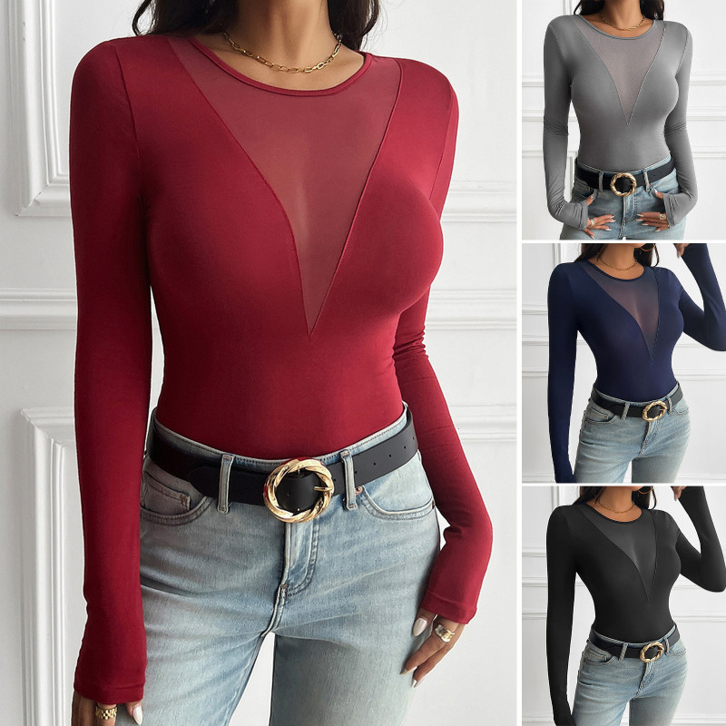 Women's Solid Color Casual Slim Long Sleeve T-Shirt