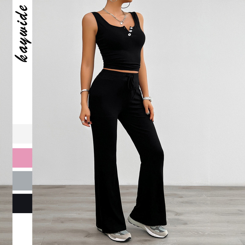 Women's Solid Color Sport Slim Two-Piece Pants Set