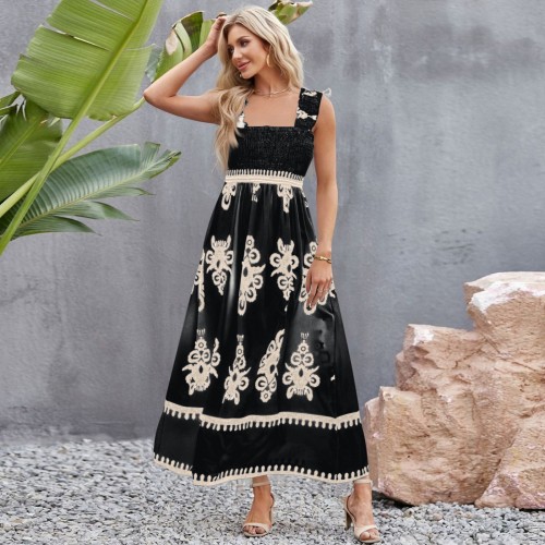 Women’s Casual Vintage Printed Loose Maxi Dress