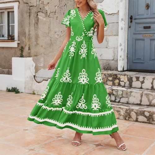 Women’s Bohemian V-Neck Retro Print Maxi Dress