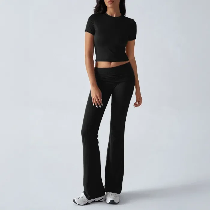 Women’s Solid Color Slim Sport Pants Two-Piece Set
