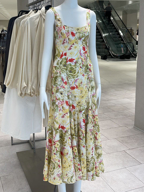 Women’s Floral Print Square Neck Sleeveless A-Line Midi Dress