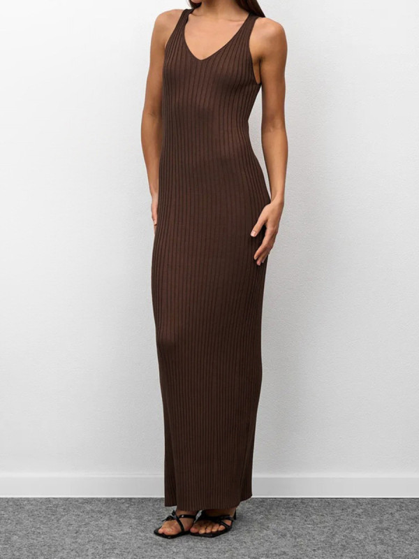 Women’s Solid Color Deep V-Neck Slim Suspender Maxi Dress