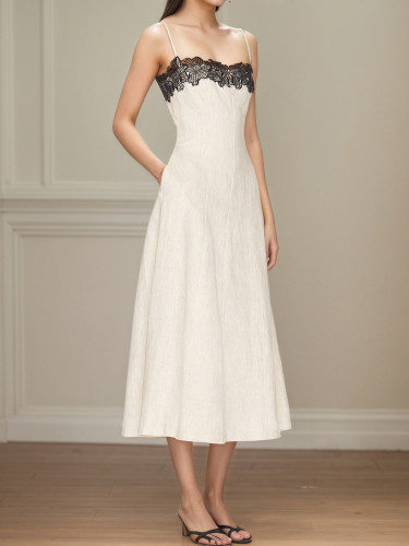 Women’s Fashion Lace Patchwork Sleeveless Midi Dress