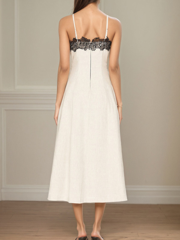 Women’s Fashion Lace Patchwork Sleeveless Midi Dress