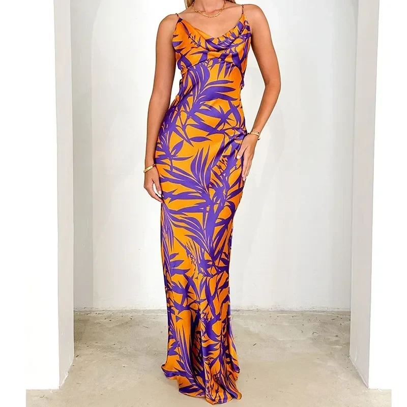 Women’s Summer Floral Halter High Waist Maxi Dress