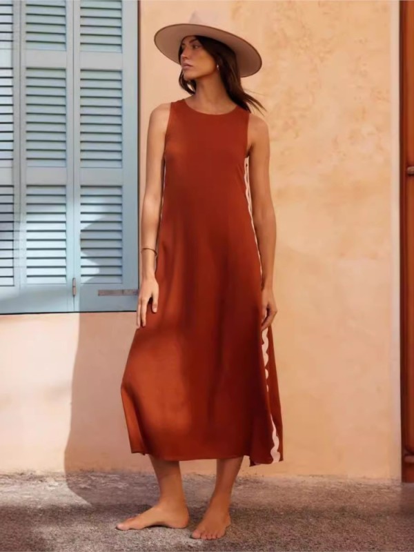 Women’s Casual Solid Color Loose Spliced Long Vest Dress