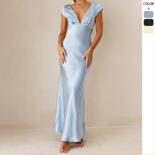 Women’s Sexy Deep V-Neck Slim Fit Sleeveless Maxi Dress