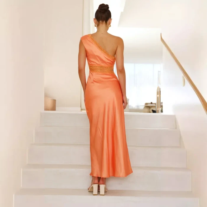 Women’s Sexy Printed Bandage Sleeveless One-Shoulder Maxi Dress