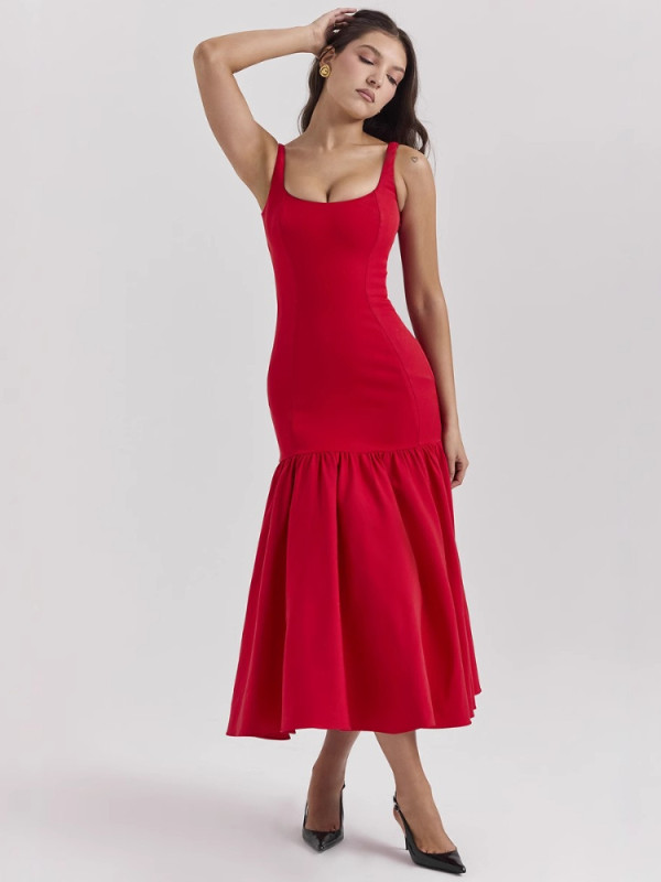 Women’s Elegant Sexy Suspender Round Neck Midi Dress