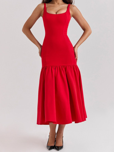 Women’s Elegant Sexy Suspender Round Neck Midi Dress