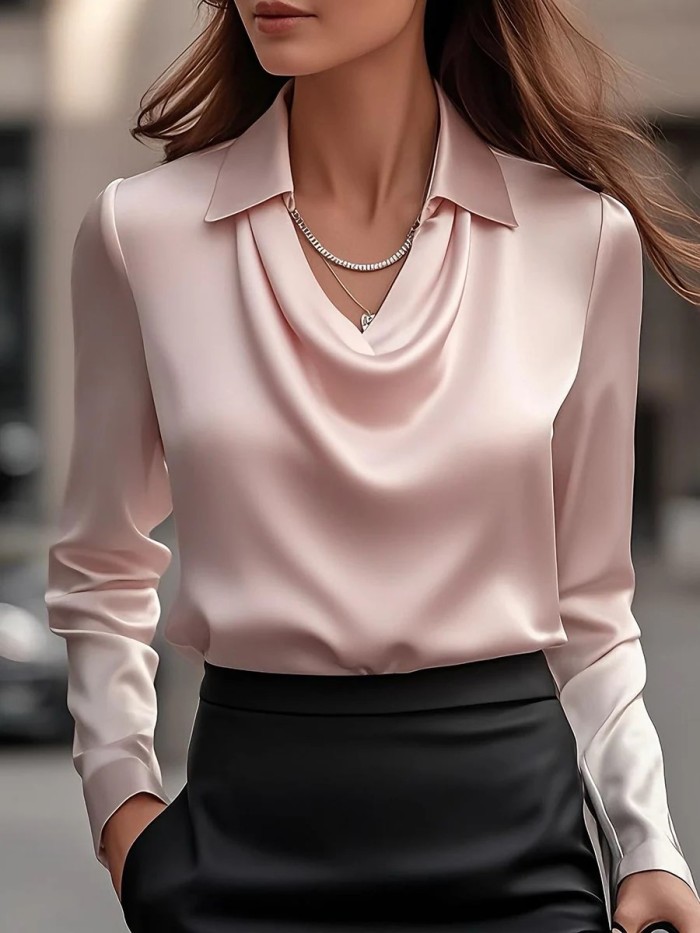 Women’s Elegant Draped Neckline Blouse