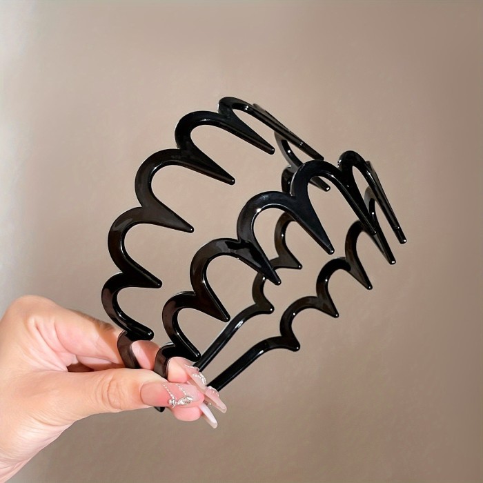 Set of 2 Minimalist Plastic Wave Hairbands for Women - Non-Slip Dress Up Headbands, Easy Hair Styling for Face Washing and High Crown Looks