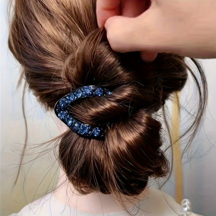 2pcs Elegant V-Shaped Rhinestone Hair Claws - Plastic, Sparkling Crystal Embellishments, Versatile for Half-Up & Ponytail Hairstyles, Perfect for Valentine'S Day Accessory Gift