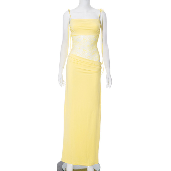 Women’s Sexy Backless Lace Cami Maxi Dress